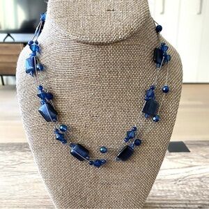 Lia Sophia Blue Three Strand Bead Necklace